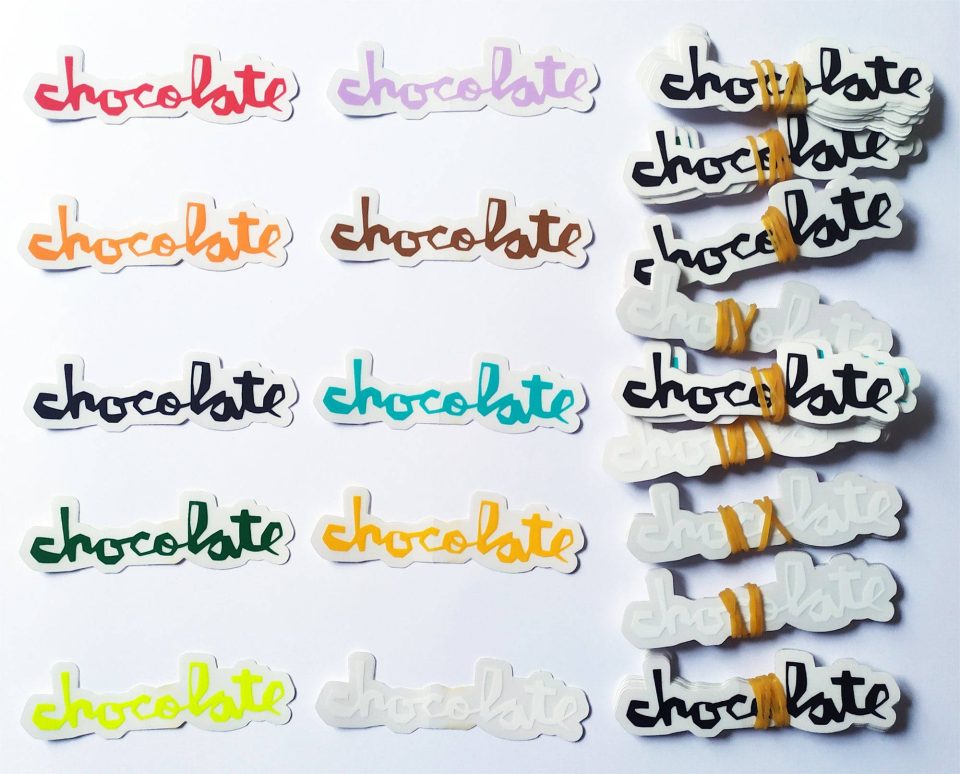 Chocolate Chunk Logo Skate Stickers with various colours 8 cm - 10 pack