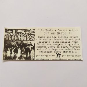 US Bombs (Duane Peters) Covert Action Punk Rock Band Album Music Sticker – 12.5 cm x 5.5 cm approx.