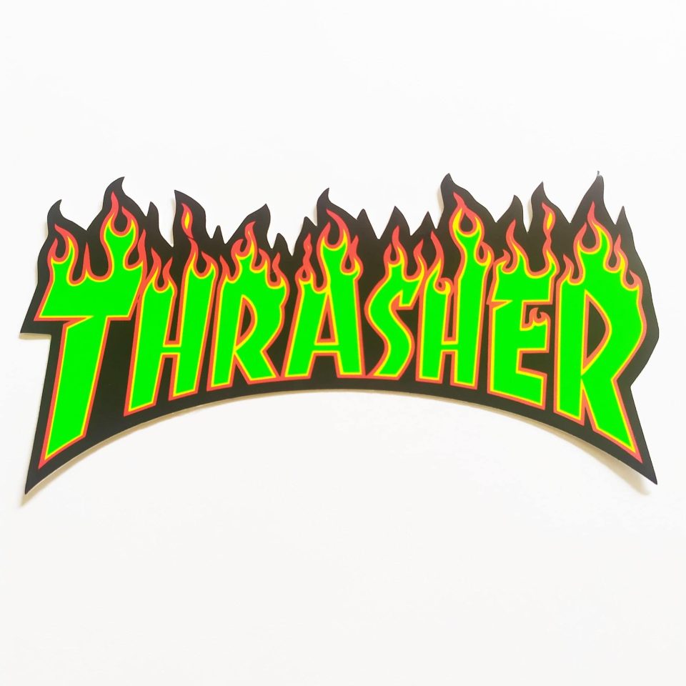 Thrasher Magazine stickerdoll Sticker - Flame Logo Black/Green